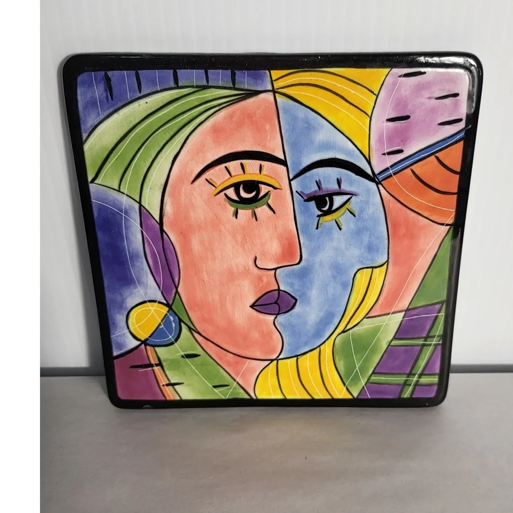 Muzeum Picasso Style Cubist Face Ceramic WallTile Plaque Art Decor Made In Chine